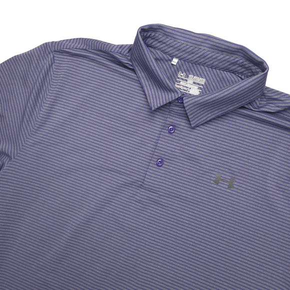 Under Armour Other - Under Armour HeatGear Polo Shirt Mens 2XL Purple Stripe Golf Performance Stretch